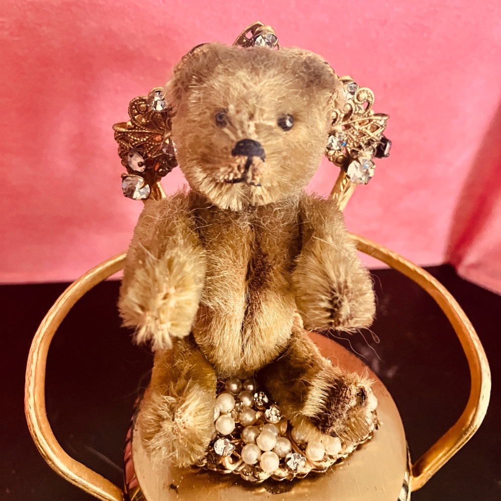 SOLD - RARE Schuco Mohair Bear Compact Lipstick Vanity Collectible 1920s - SOLD